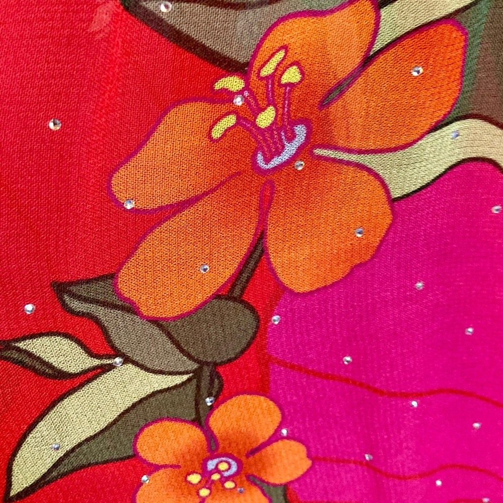 NEW FARM Rio Red Pietra Floral Sleeveless Maxi Dress Chiffon Rhinestones Size XL - Picture 13 of 16